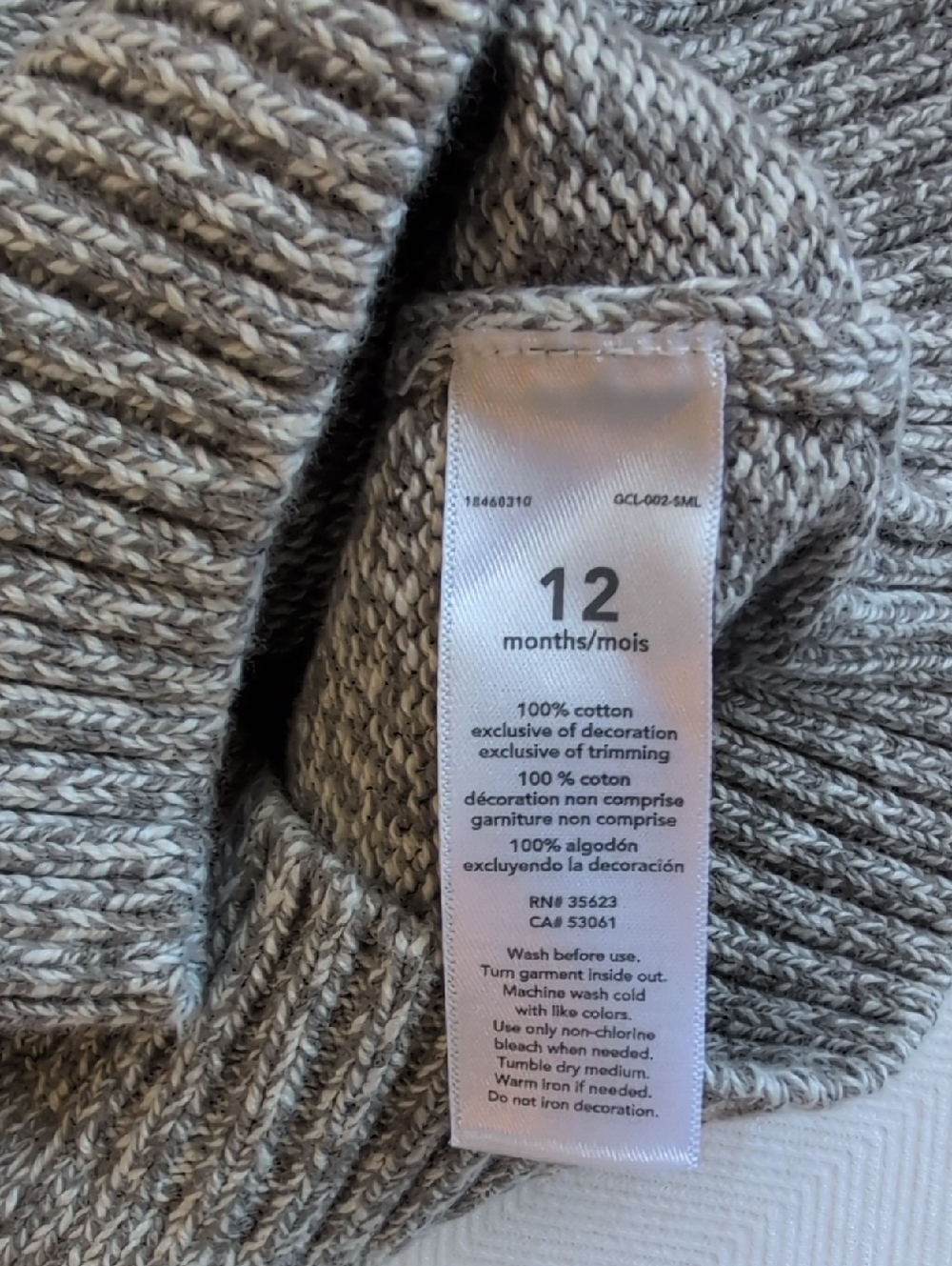 carter's cotton knit popover zip sweater gray marl 12 months baby - Picture 6 of 7